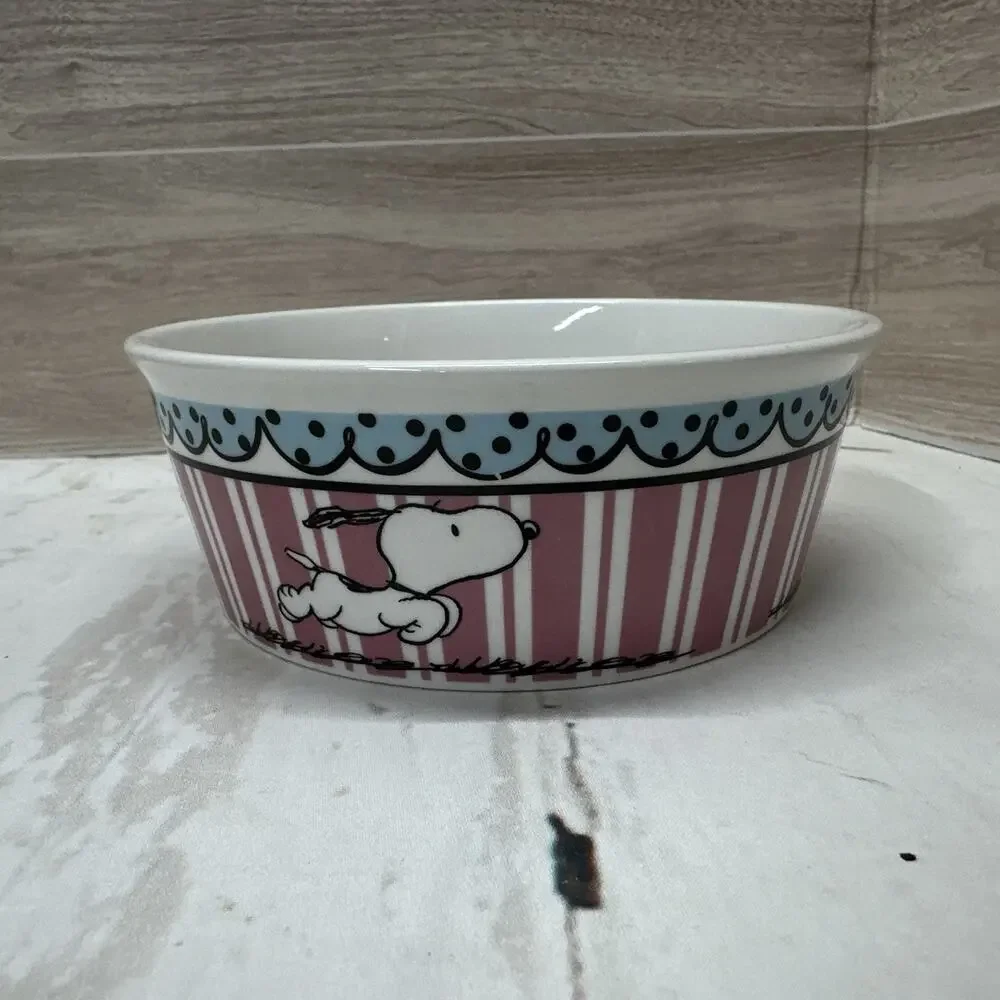 Gibson Peanuts Snoopy Pink Stripes Pet Bowl, 5” Diameter